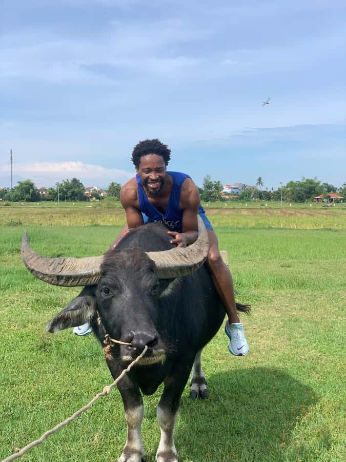BUFFALO RIDING -BASKET BOAT & BIKE TOUR-HOI AN - A substantial Vietnamese meal