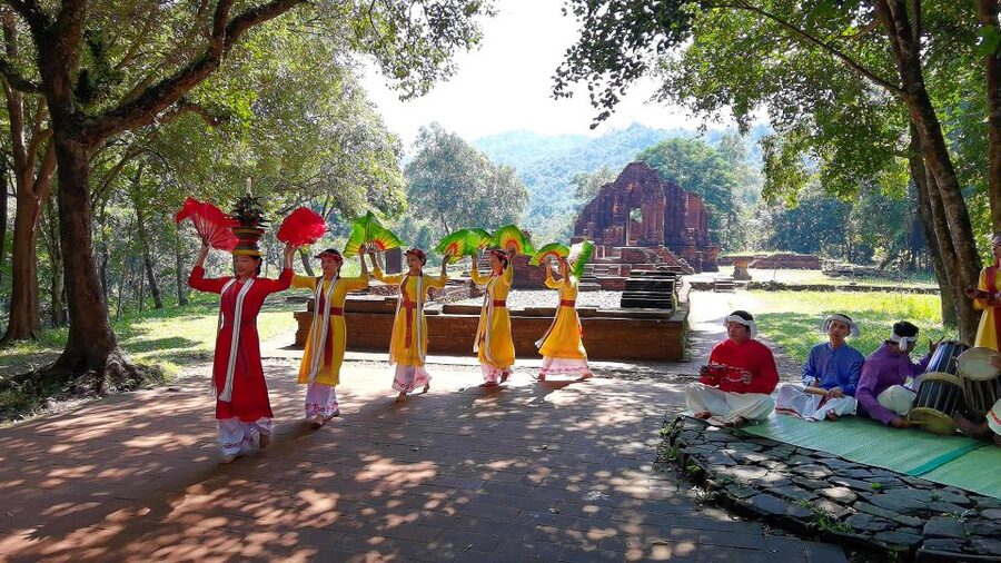 My Son sunset small group tour with boat trip - The Cham Pa show adds a living element