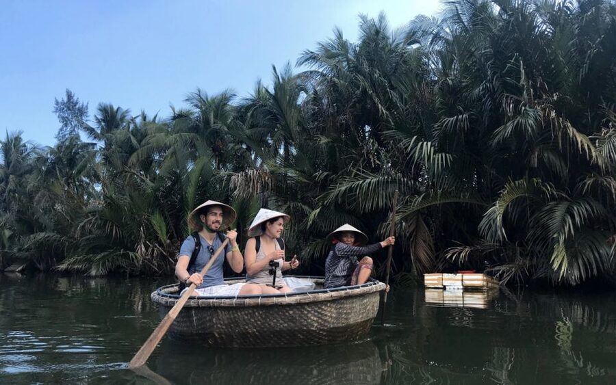Tranquil Basket Boat Ride at Water Coconut Forest - Following the coconut-lined river streams